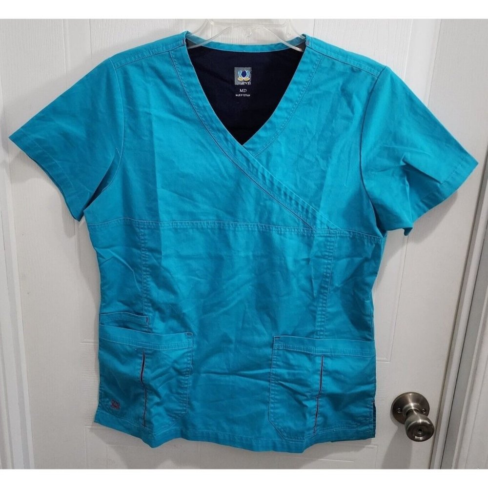 Maevn Womens Short Sleeve Scrub Top V-Neck‎ Style 1712 Bright Blue Size Medium